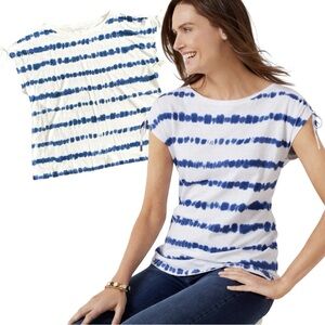 NWT Talbots Blue Tie Dye Stripe Tee